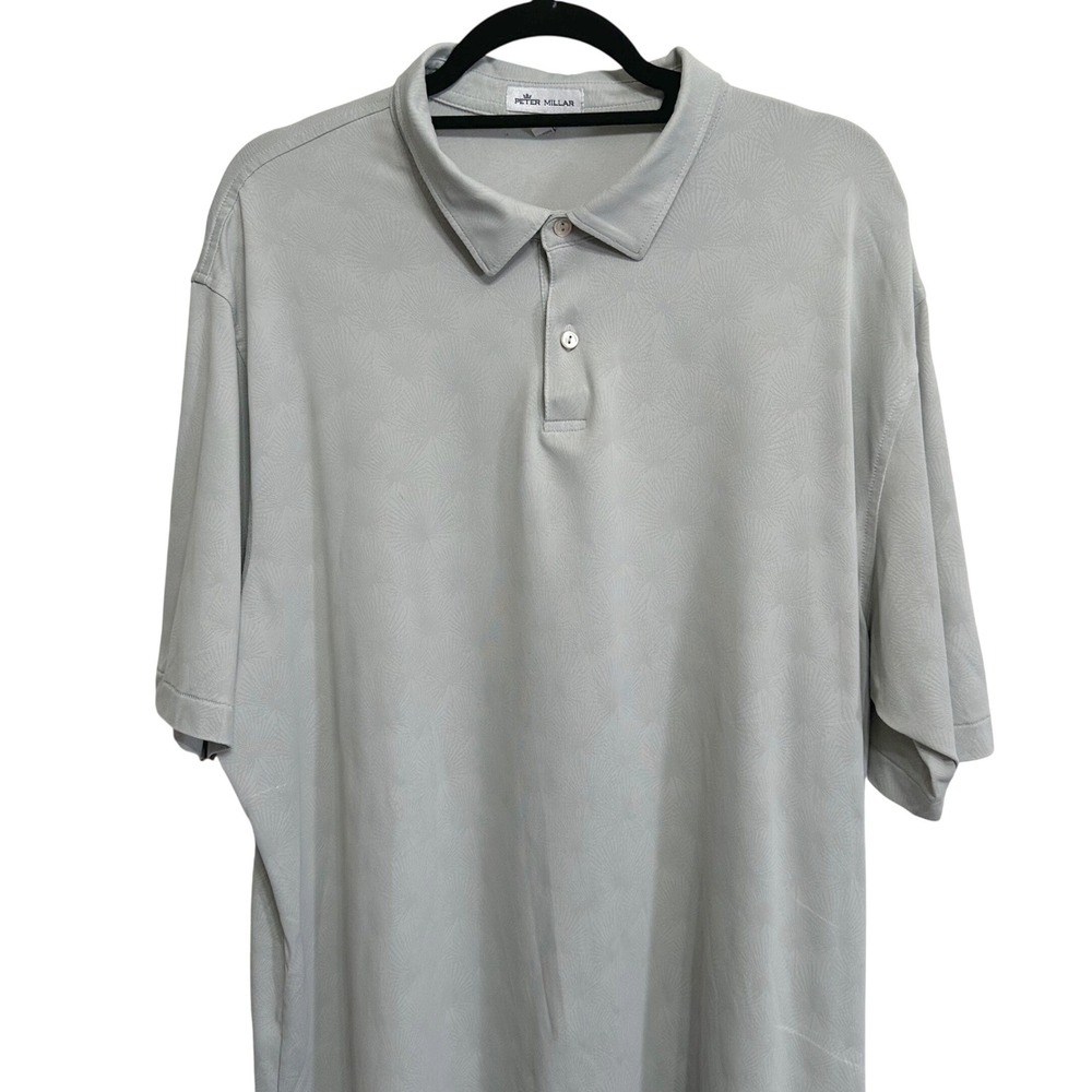 Peter Millar Polo Shirt Mens XXL Gray Jacquard Palm Fan Performance Stretch Golf